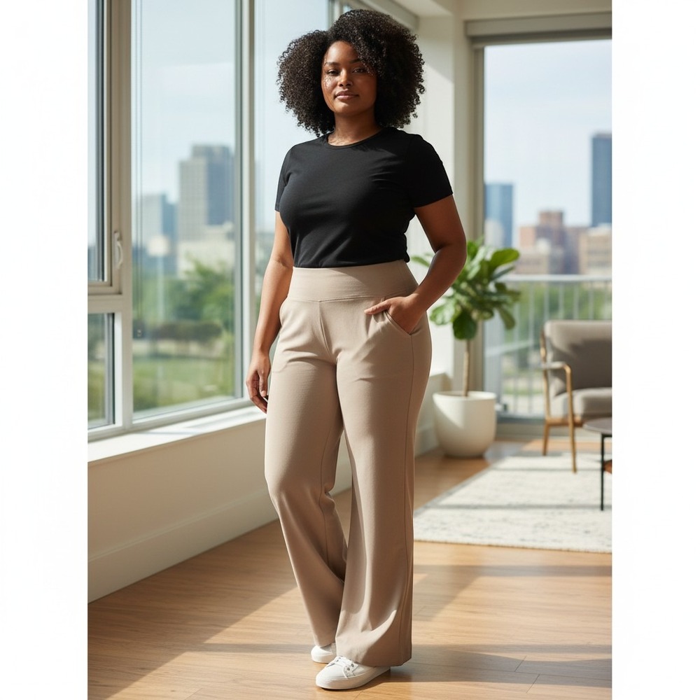 Athleta Beige Wide-Leg Trousers